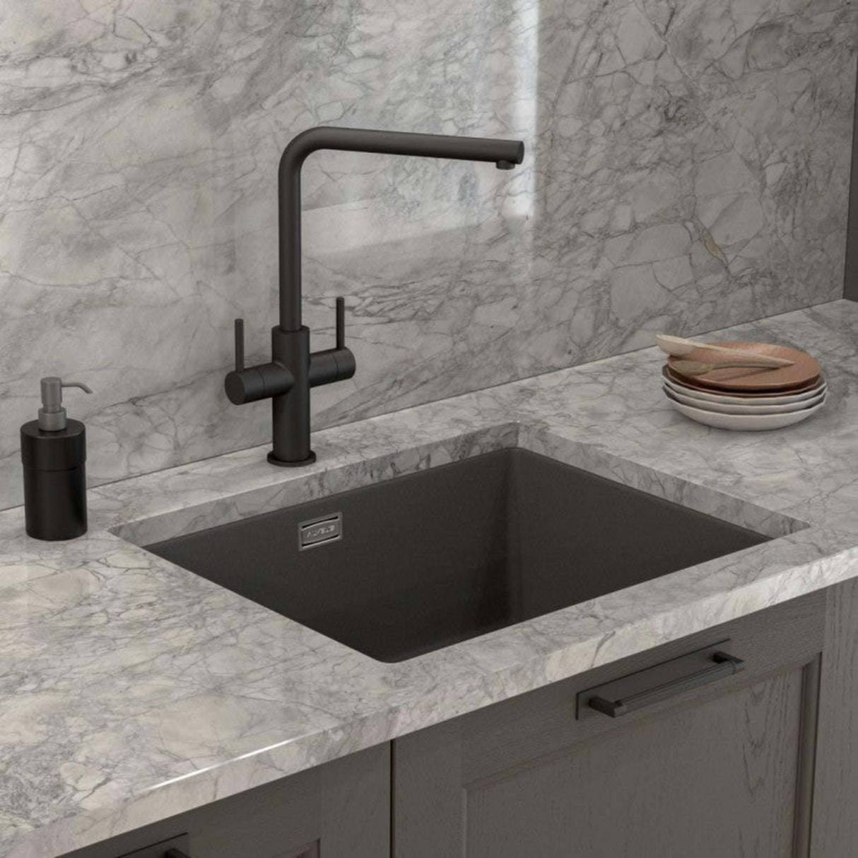 Alveus Quadrix 50 Sink For 800-900mm Cabinet In Single Bowl Chocolate 1108036N Lifestyle