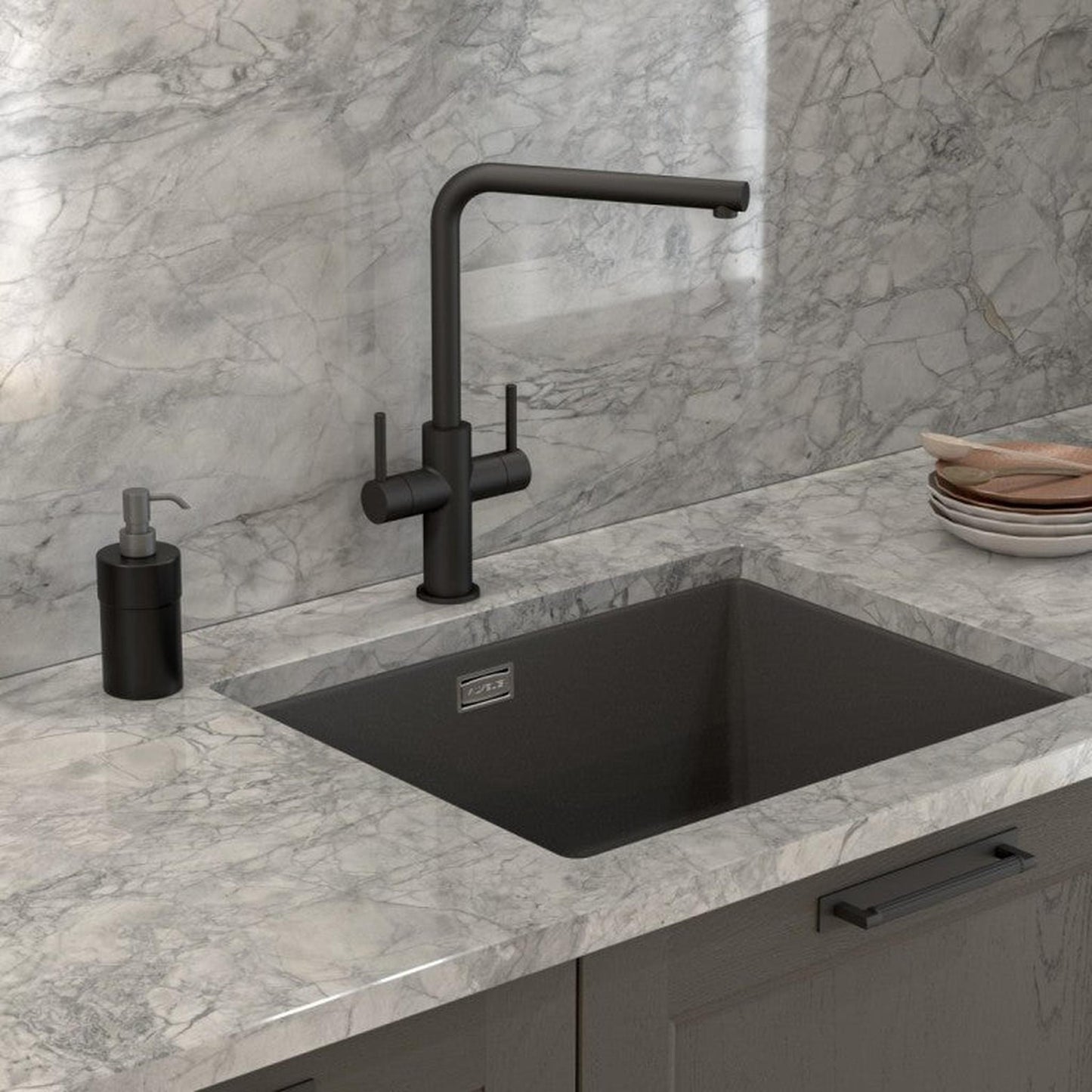 Alveus Quadrix 50 Sink For 800-900mm Cabinet In Single Bowl Pebble 1108035N Lifestyle