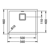 Alveus Quadrix 50 Sink For 800-900mm Cabinet In Single Bowl Pebble 1108035N Dimensions