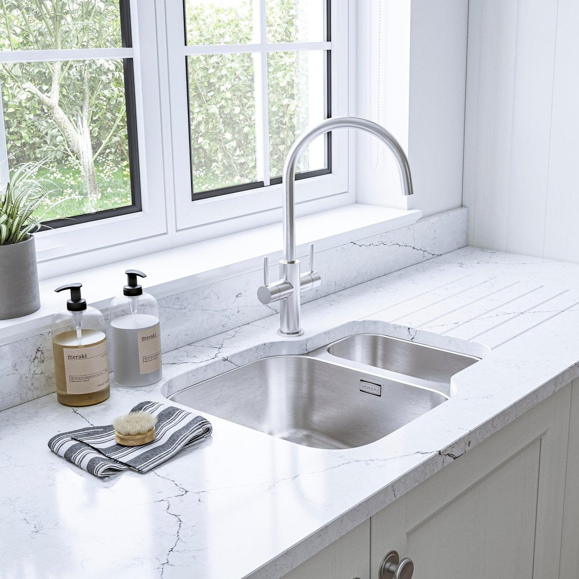 Nobili Aquerelli J Spout Kitchen Tap in Brushed Stainless Steel-The Tap Collection