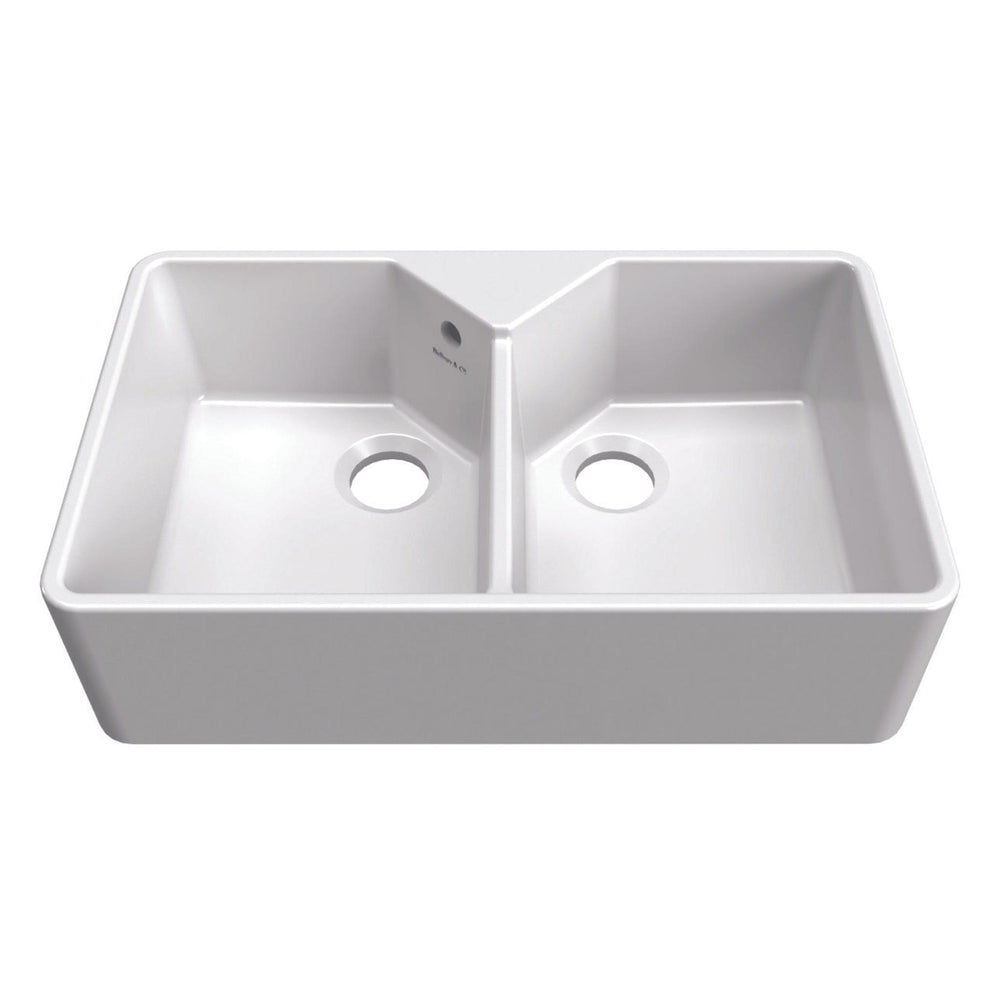 Bidbury & Co. Alderley Belfast Mount Double Bowl Kitchen Sink For 800mm Cabinet in Fire Clay Ceramic White 56563735