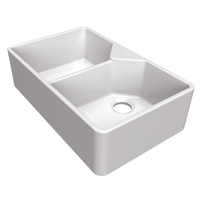 Bidbury & Co. Alderley Belfast Mount Double Bowl Kitchen Sink For 800mm Cabinet in Fire Clay Ceramic White 56563735 1