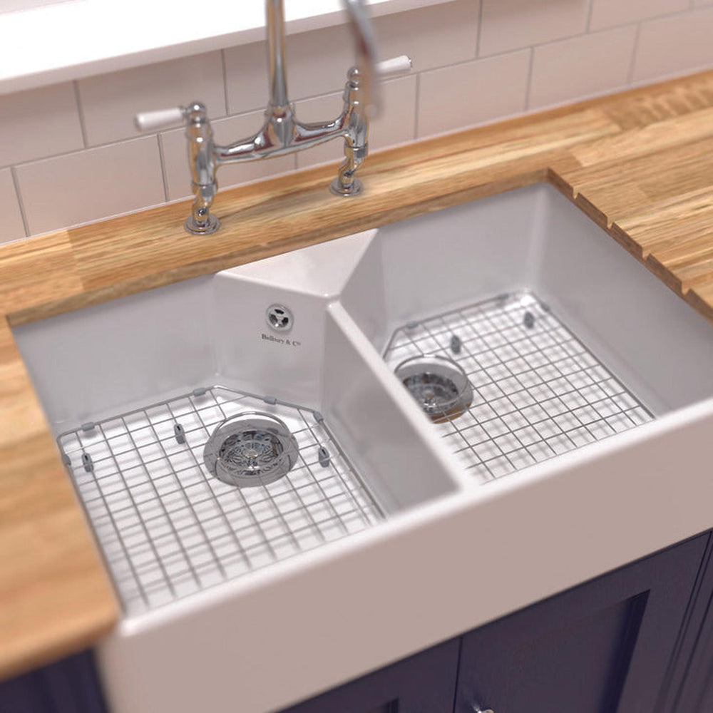 Bidbury & Co. Alderley Belfast Mount Double Bowl Kitchen Sink For 800mm Cabinet in Fire Clay Ceramic White 56563735 Lifestyle