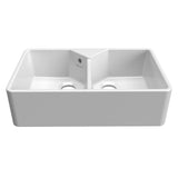 Bidbury & Co. Alderley Belfast Mount Double Bowl Kitchen Sink For 800mm Cabinet in Fire Clay Ceramic White Front