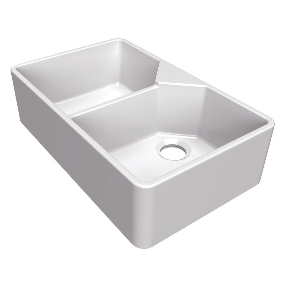 Bidbury & Co. Alderley Belfast Mount Double Bowl Kitchen Sink For 800mm Cabinet in Fire Clay Ceramic White Perspective