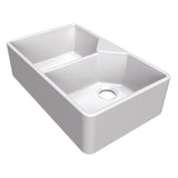 Bidbury & Co. Alderley Belfast Mount Double Bowl Kitchen Sink For 800mm Cabinet in Fire Clay Ceramic White Perspective