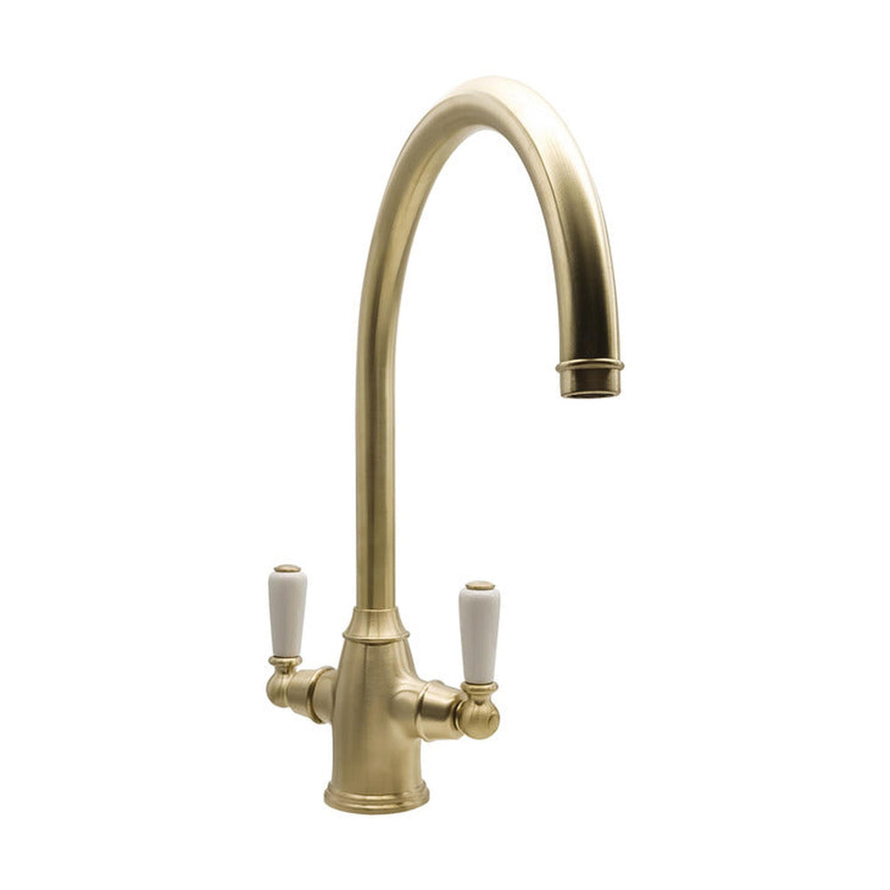 Bidbury & Co. Amesbury C-spout Porcelain Handles Mixer Tap With Dual Lever Old English Brass 57865800
