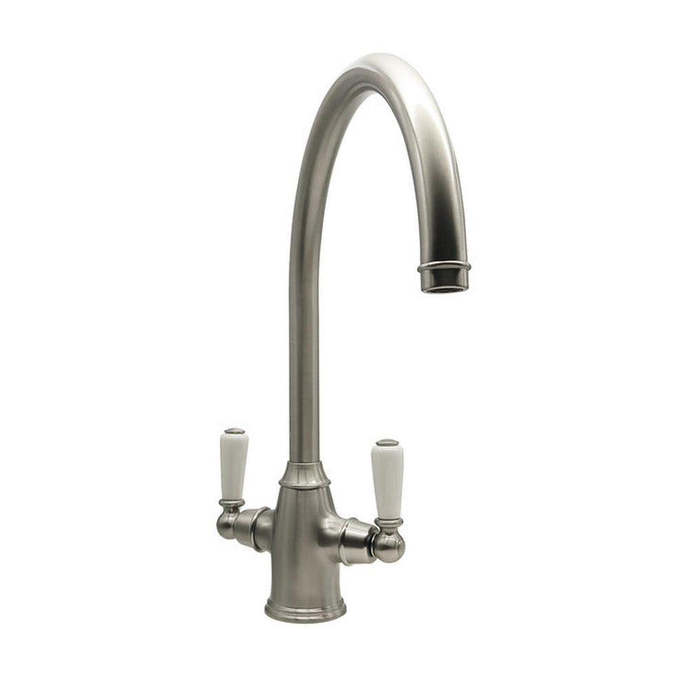 Bidbury & Co. Amesbury C-spout Porcelain Handles Mixer Tap With Dual Lever Pewter 57865500
