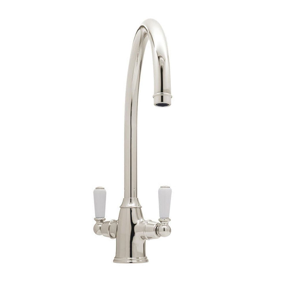 Bidbury & Co. Amesbury C-spout Porcelain Handles Mixer Tap With Dual Lever Polished Nickel 57865700