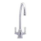 Bidbury & Co. Amesbury C-Spout Porcelain Handles Mixer Tap with Dual Lever in Chrome