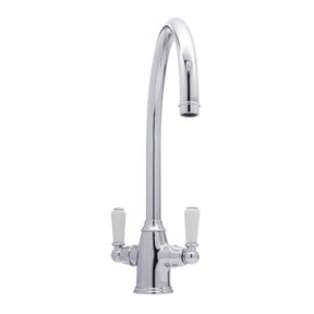 Bidbury & Co. Amesbury C-Spout Porcelain Handles Mixer Tap with Dual Lever in Chrome