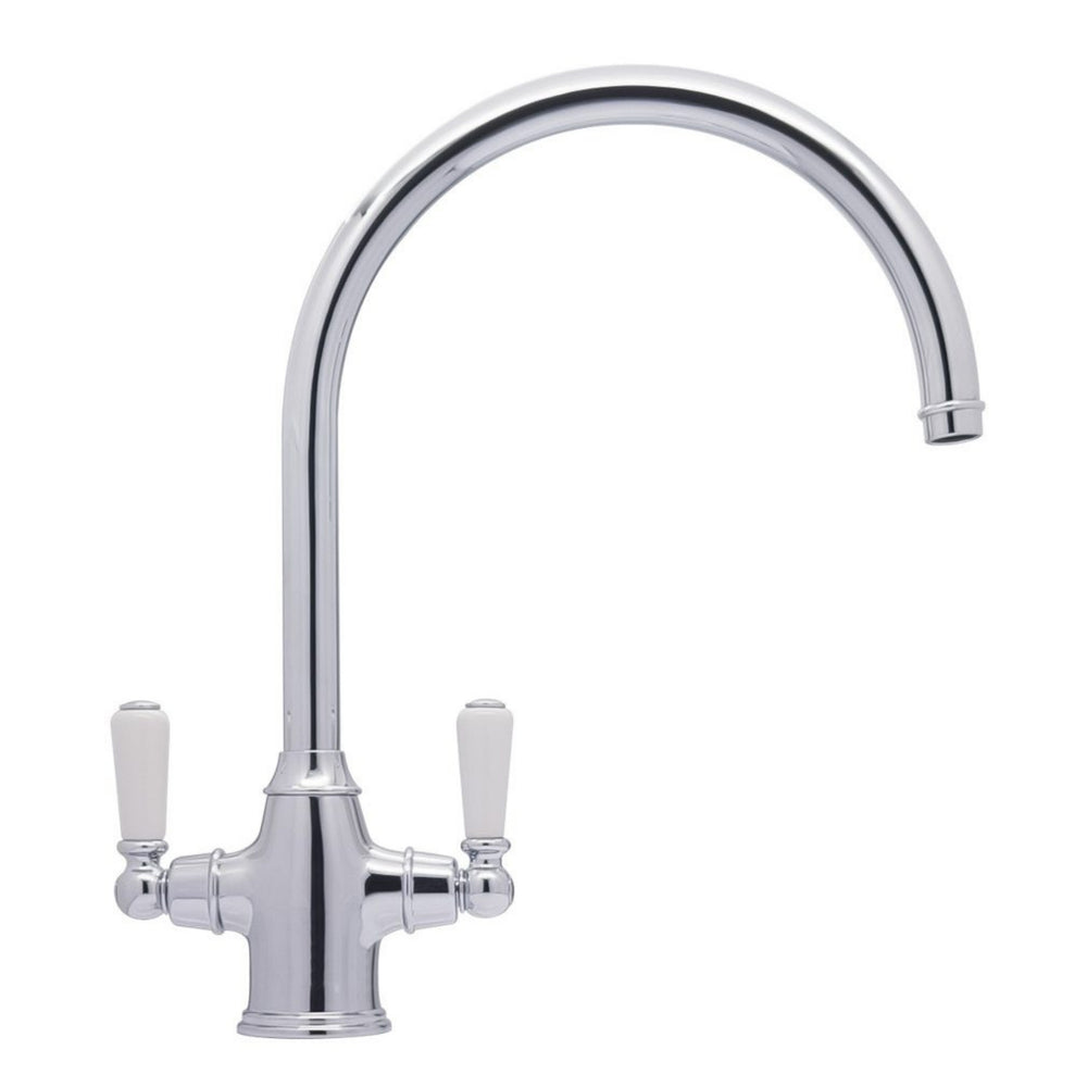 Bidbury & Co. Amesbury C-Spout Porcelain Handles Mixer Tap with Dual Lever in Chrome Side View