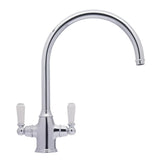 Bidbury & Co. Amesbury C-Spout Porcelain Handles Mixer Tap with Dual Lever in Chrome Side View