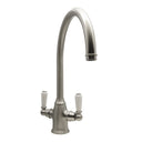 Bidbury & Co. Amesbury C-Spout Porcelain Handles Mixer Tap with Dual Lever in Pewter