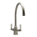 Bidbury & Co. Amesbury C-Spout Porcelain Handles Mixer Tap with Dual Lever in Pewter
