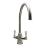 Bidbury & Co. Amesbury C-Spout Porcelain Handles Mixer Tap with Dual Lever in Pewter
