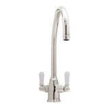 Bidbury & Co. Amesbury C-Spout Porcelain Handles Mixer Tap with Dual Lever in Polished Nickel