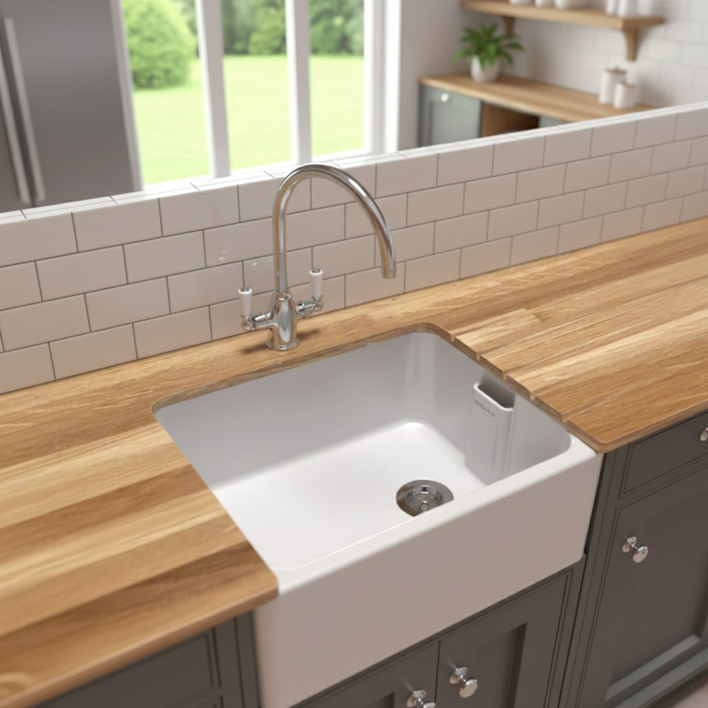 Bidbury & Co. Belfast Mount Single Bowl Kitchen Sink for 600mm Cabinet in Ceramic White Life Style