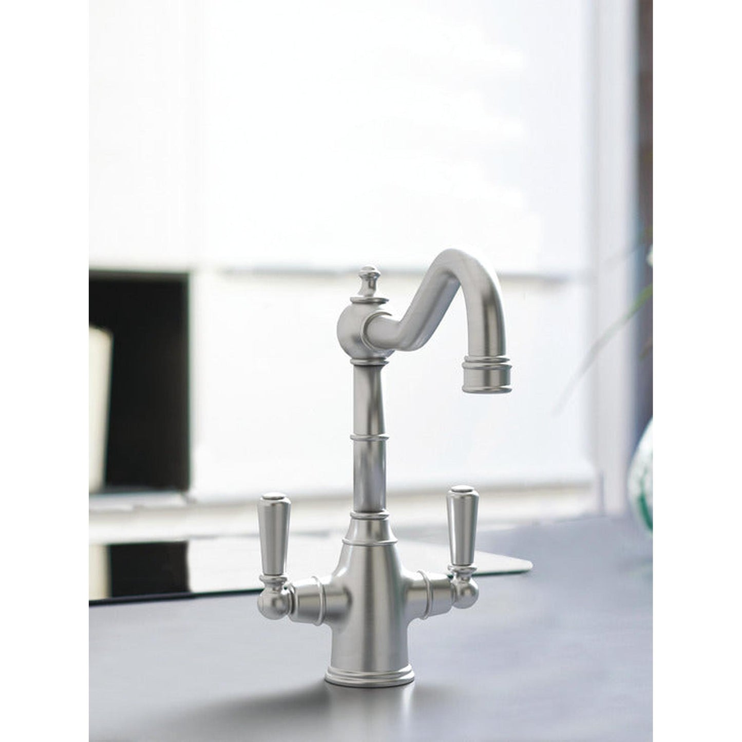Bidbury & Co. Bickton Porcelain Handles With Dual Lever Mixer Tap Pewter 57866500 1