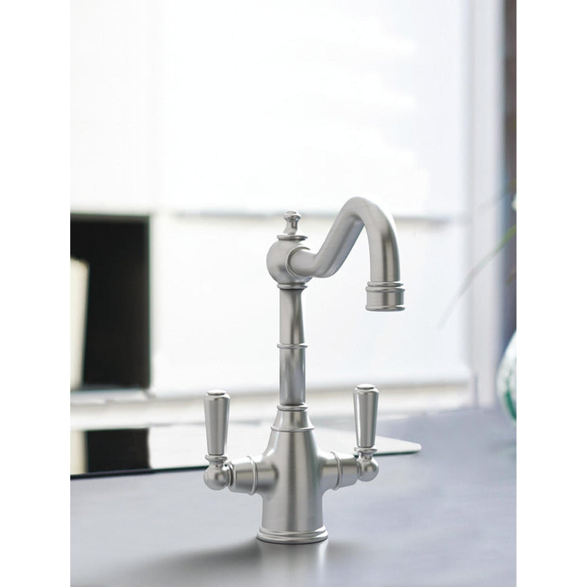 Bidbury & Co. Bickton Porcelain Handles With Dual Lever Mixer Tap Pewter 57866500 1
