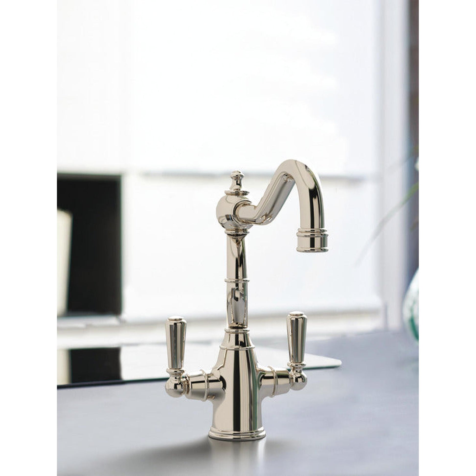 Bidbury & Co. Bickton Porcelain Handles With Dual Lever Mixer Tap Polished Nickel 57866700 1