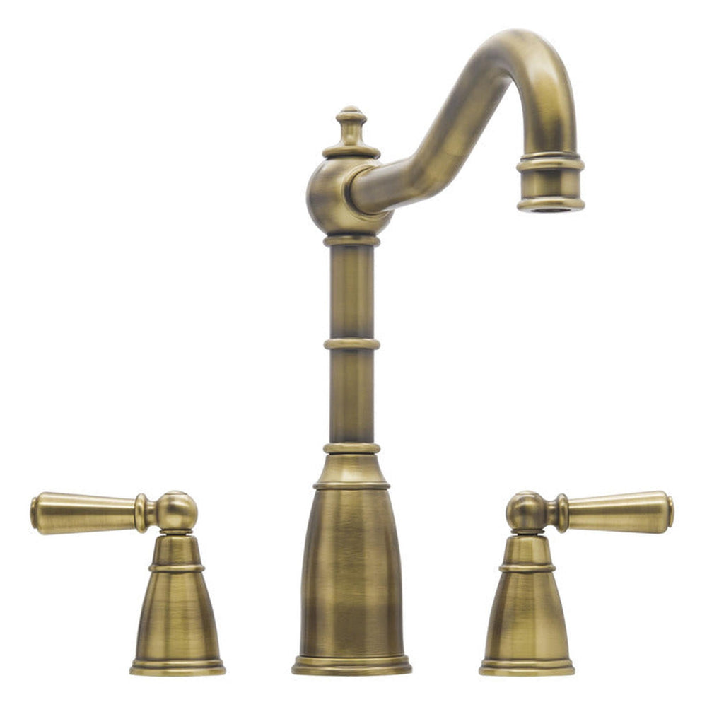 Bidbury & Co. Country Style Spout 3-Hole Mixer Tap With Metal Lever Handles Old English Brass 57866850
