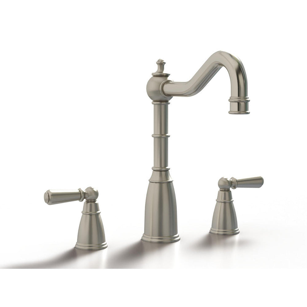 Bidbury & Co. Country Style Spout 3-Hole Mixer Tap With Metal Lever Handles Polished Nickel 57866750

