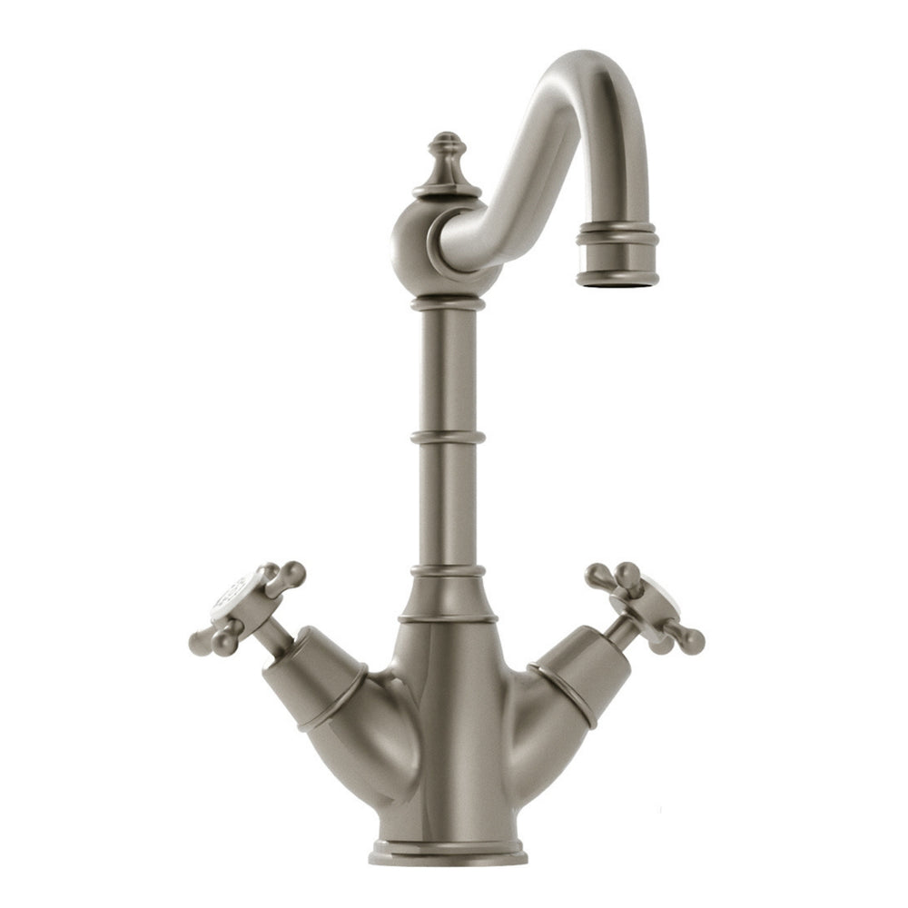 Bidbury & Co. Country Style Spout Crosshead Handles Mixer Tap with Dual Lever in Pewter