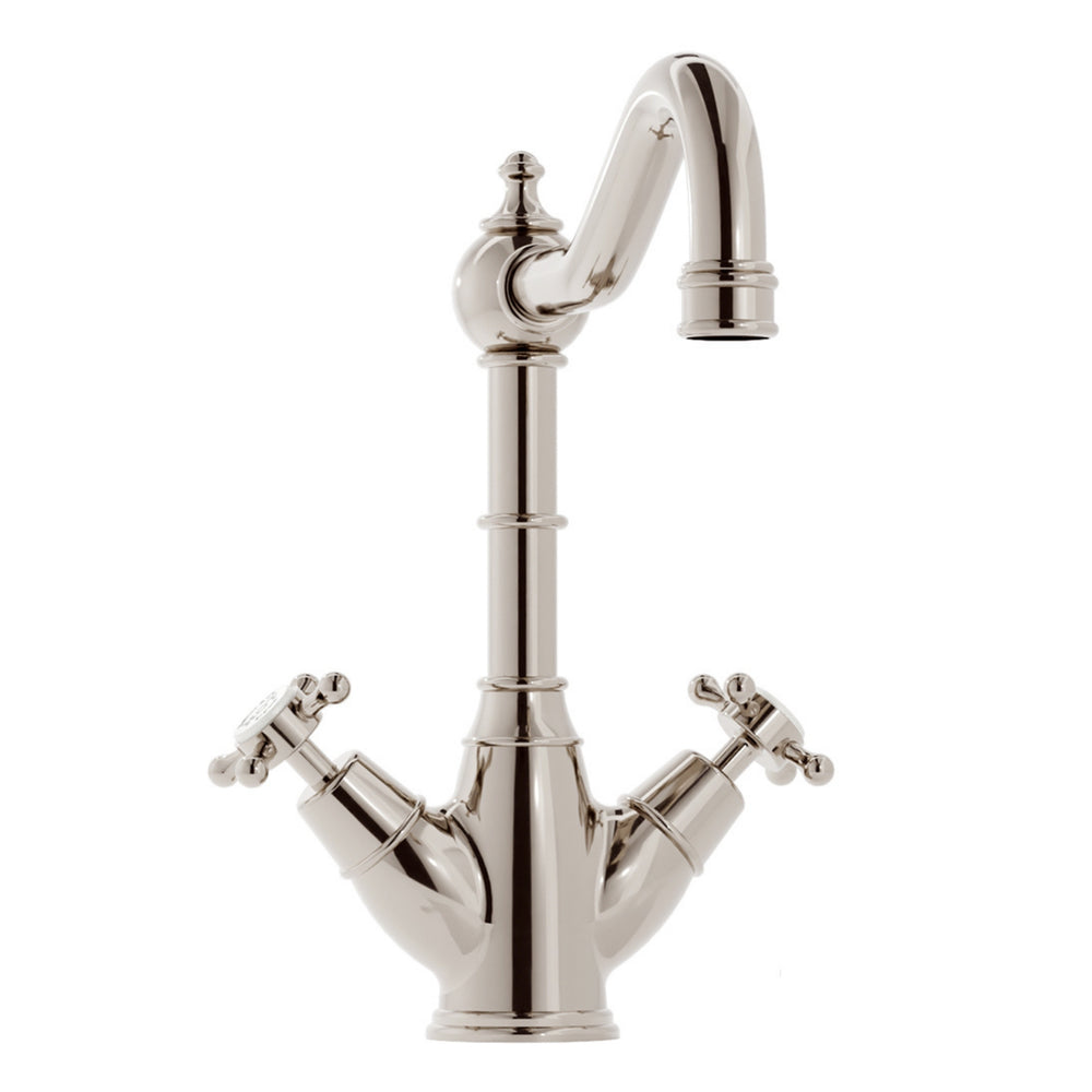 Bidbury & Co. Country Style Spout Crosshead Handles Mixer Tap with Dual Lever in Polished Nickel