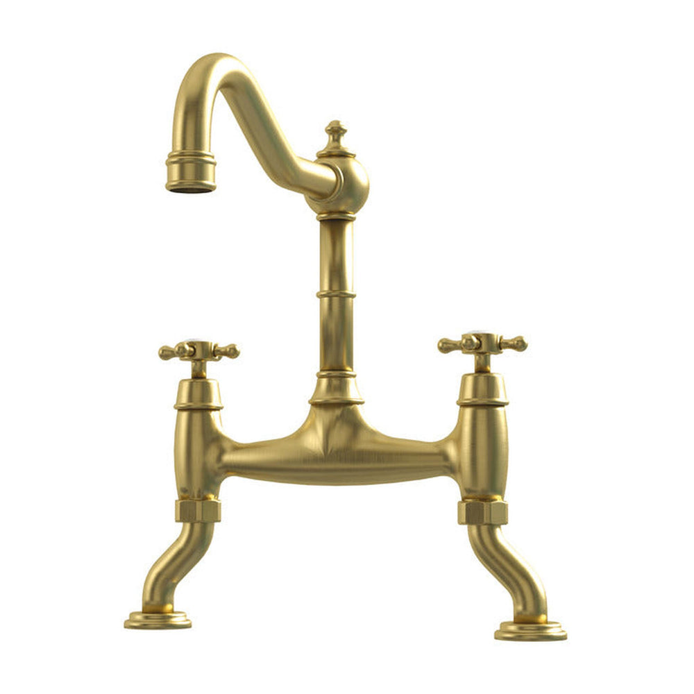 Bidbury & Co. Fairford Country Style Spout Traditional Bridge Tap With Crosshead Handles Old English  Brass 
 57866820