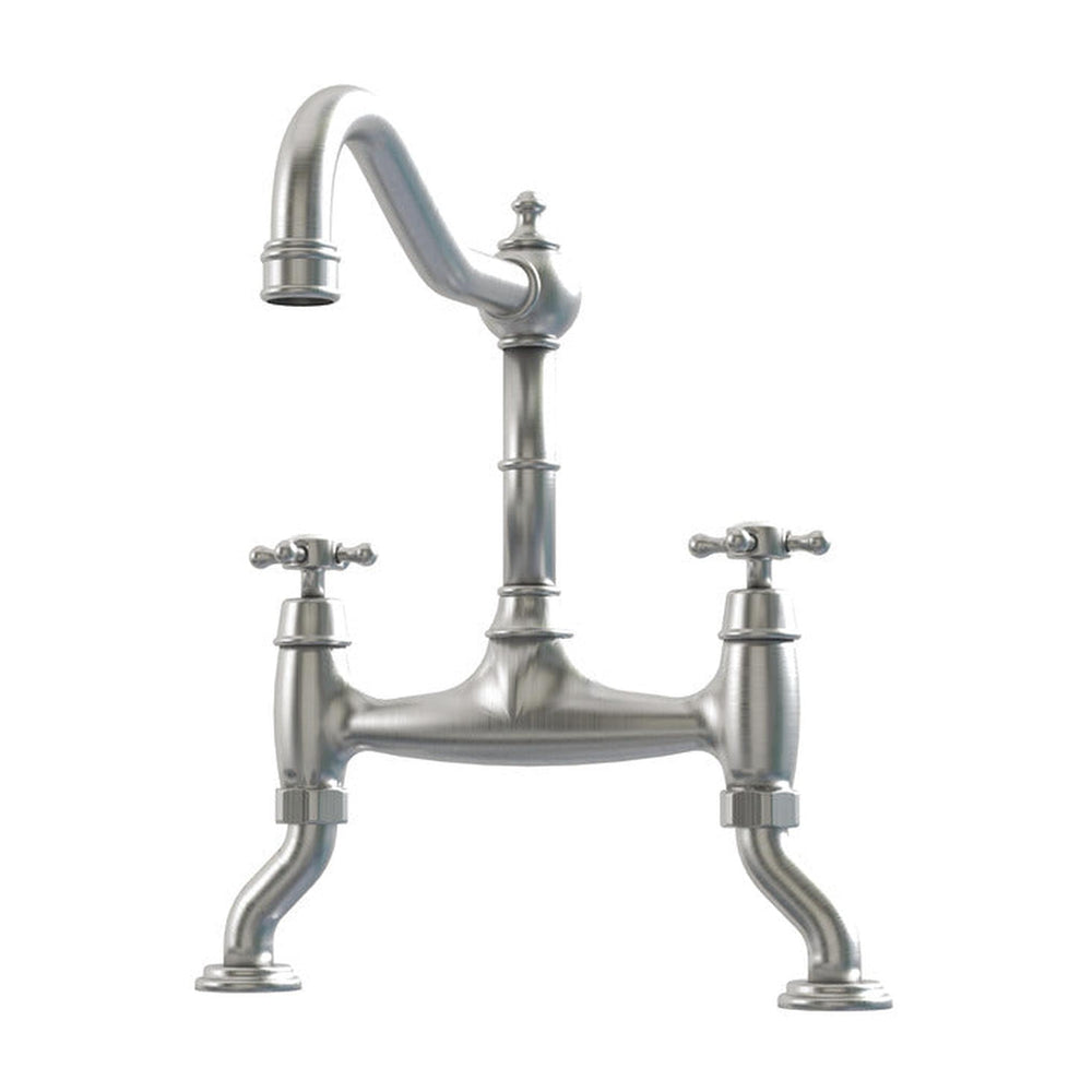Bidbury & Co. Fairford Country Style Spout Traditional Bridge Tap With Crosshead Handles Pewter 57866520