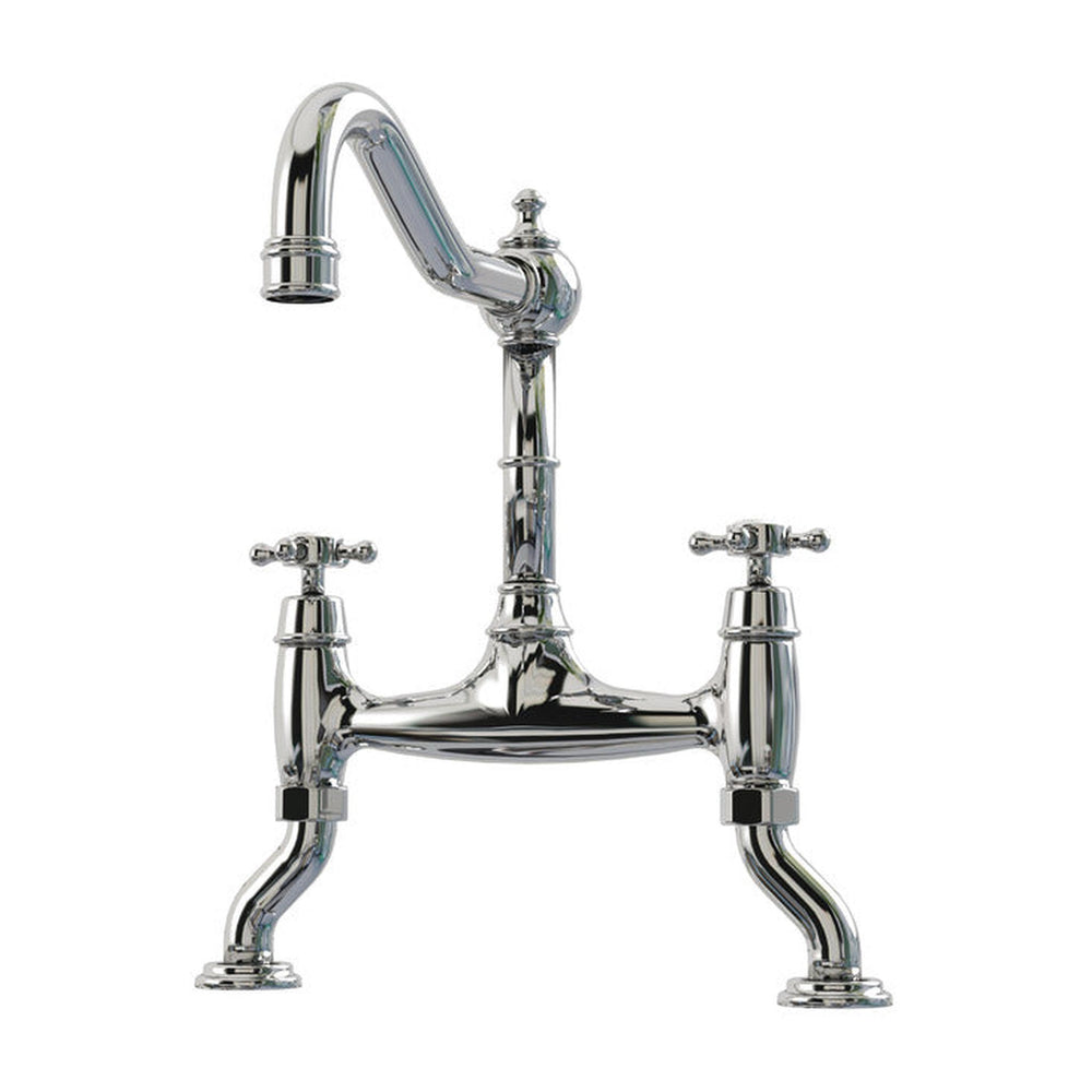 Bidbury & Co. Fairford Country Style Spout Traditional Bridge Tap With Crosshead Handles Polished Chrome 57866220