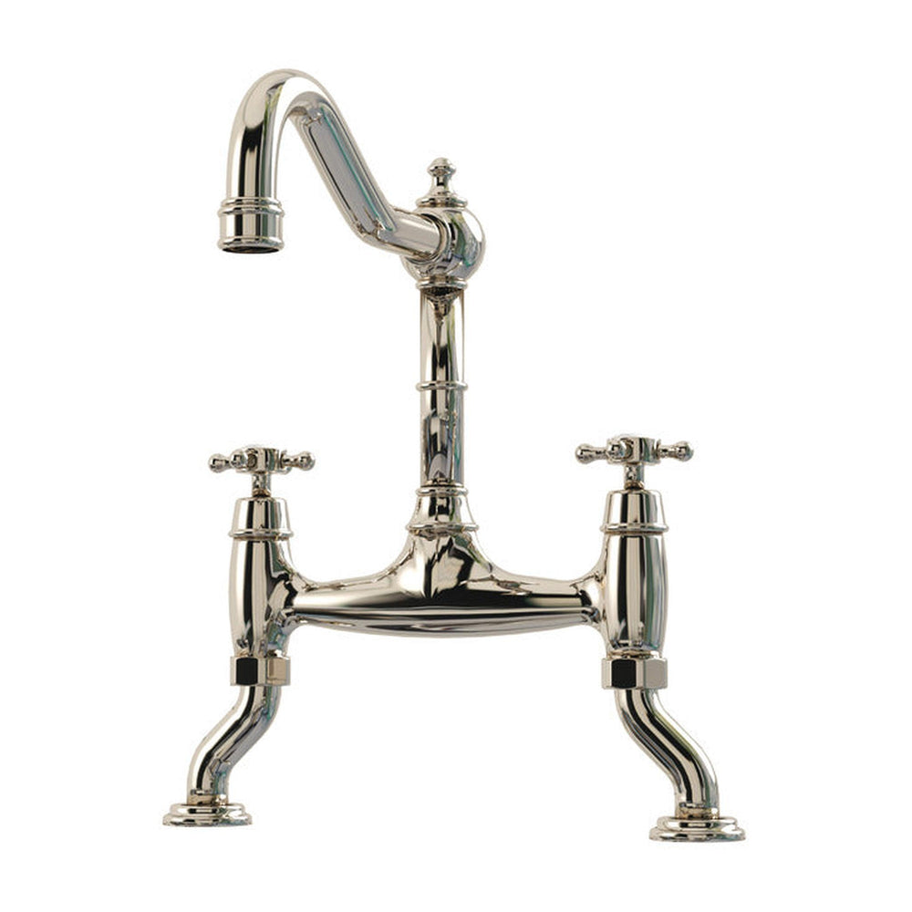 Bidbury & Co. Fairford Country Style Spout Traditional Bridge Tap With Crosshead Handles Polished Nickel 57866720

