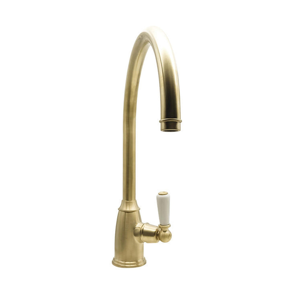 Bidbury & Co. Malvern C-Spout  Porcelain Handles Mixer Tap With Single Lever Old English Brass 57865820