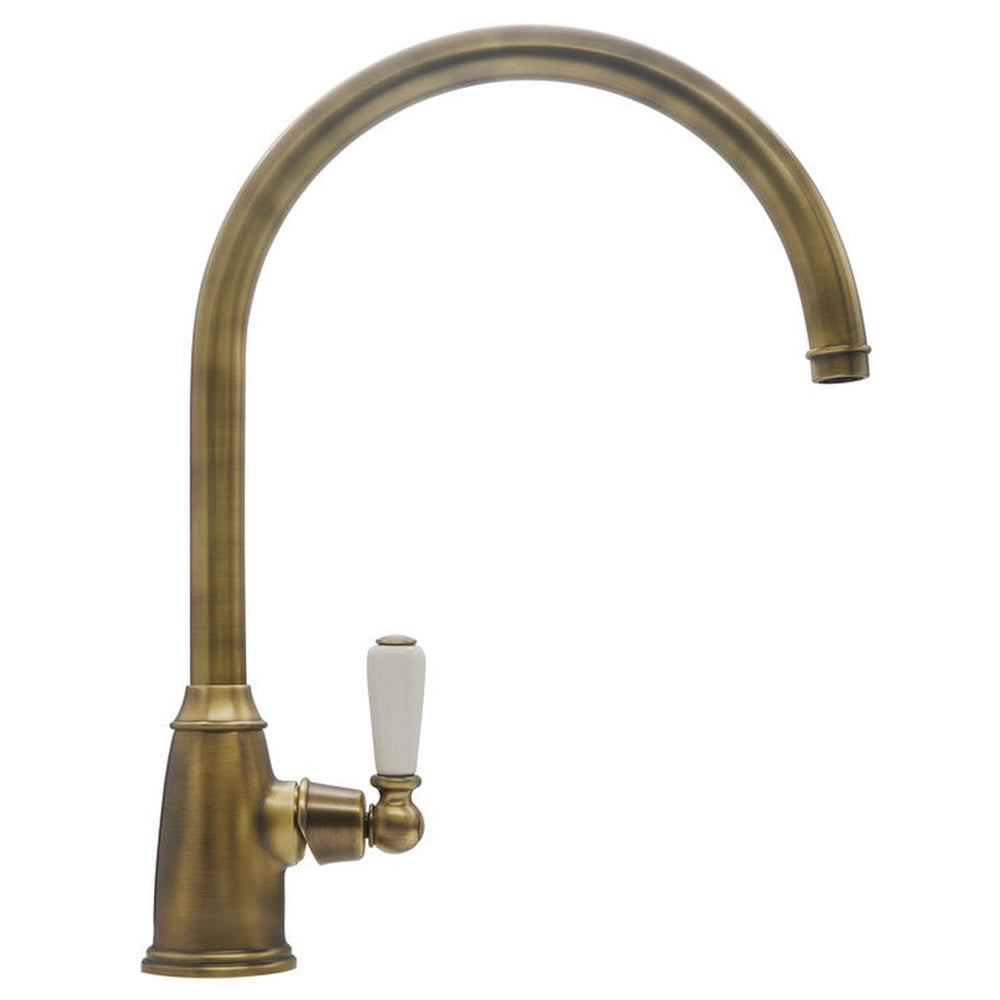 Bidbury & Co. Malvern C-Spout  Porcelain Handles Mixer Tap With Single Lever Patinated Brass 57865620