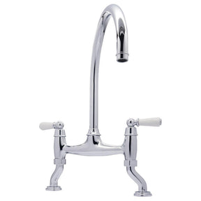 Bidbury & Co. Moreton C-Spout Traditional Bridge Tap with Porcelain Handles Chrome