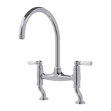 Bidbury & Co. Moreton C-Spout Traditional Bridge Tap with Porcelain Handles Left View