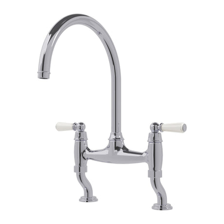 Bidbury & Co. Moreton C-Spout Traditional Bridge Tap with Porcelain Handles Left View