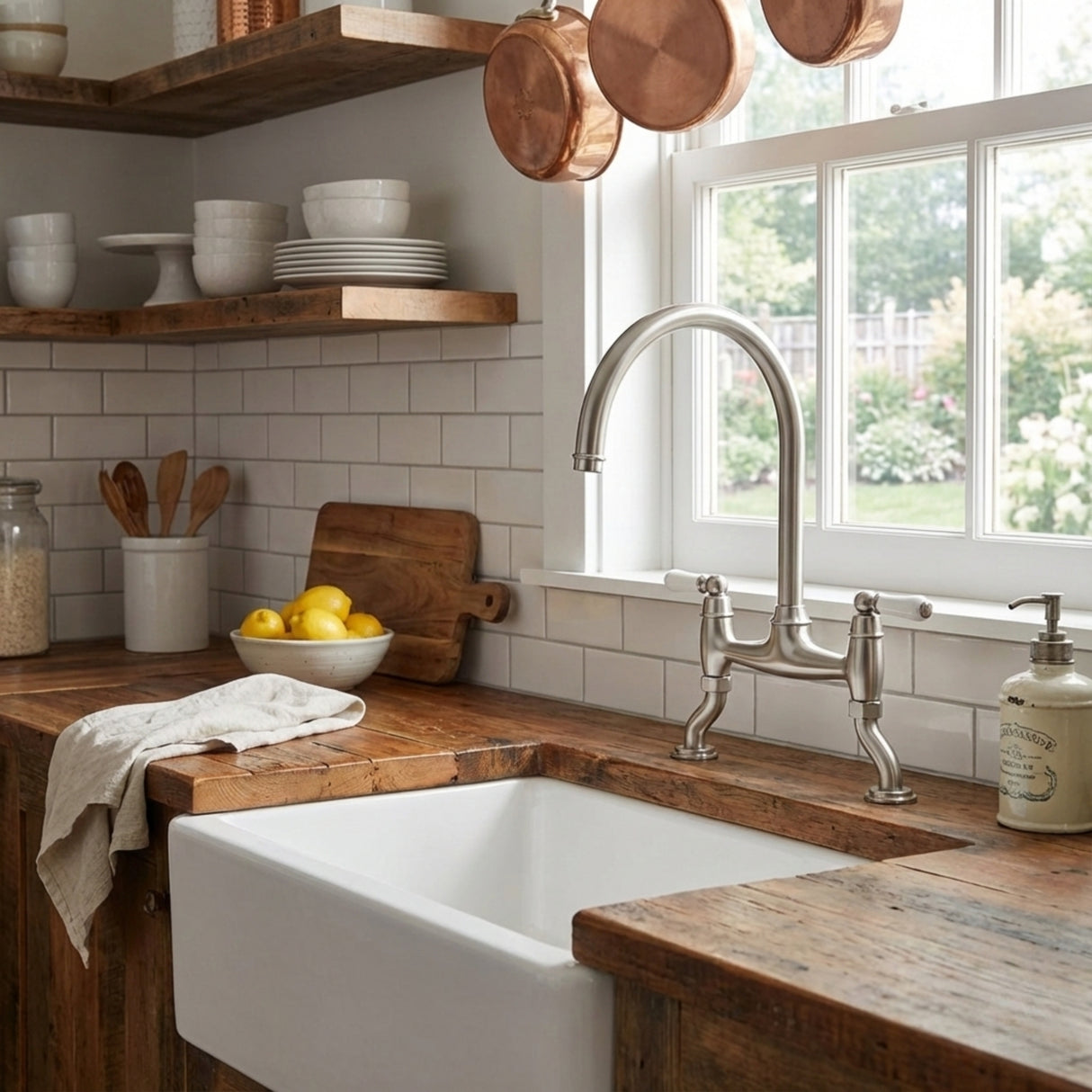 Bidbury & Co. Moreton C-Spout Traditional Bridge Tap with Porcelain Handles Life Style