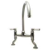 Bidbury & Co. Moreton C-Spout Traditional Bridge Tap with Porcelain Handles Pewter