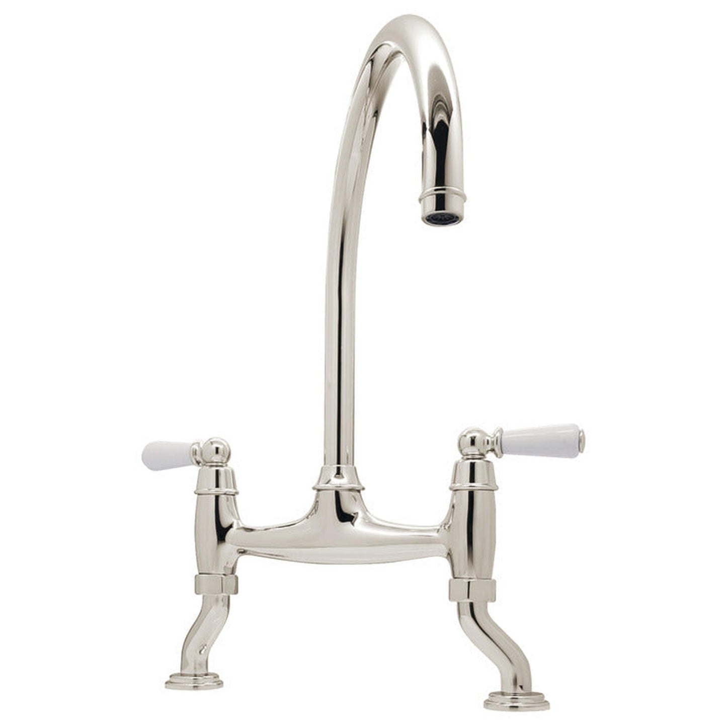 Bidbury & Co. Moreton C-spout Traditional Bridge Tap With Porcelain HandlesPolished Nickel 
