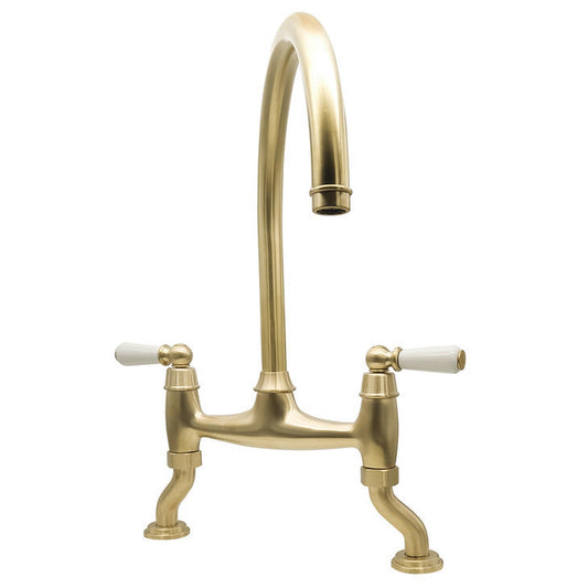 Bidbury & Co. Moreton C-spout Traditional Bridge Tap With Porcelain Handles Old English Brass 57865810