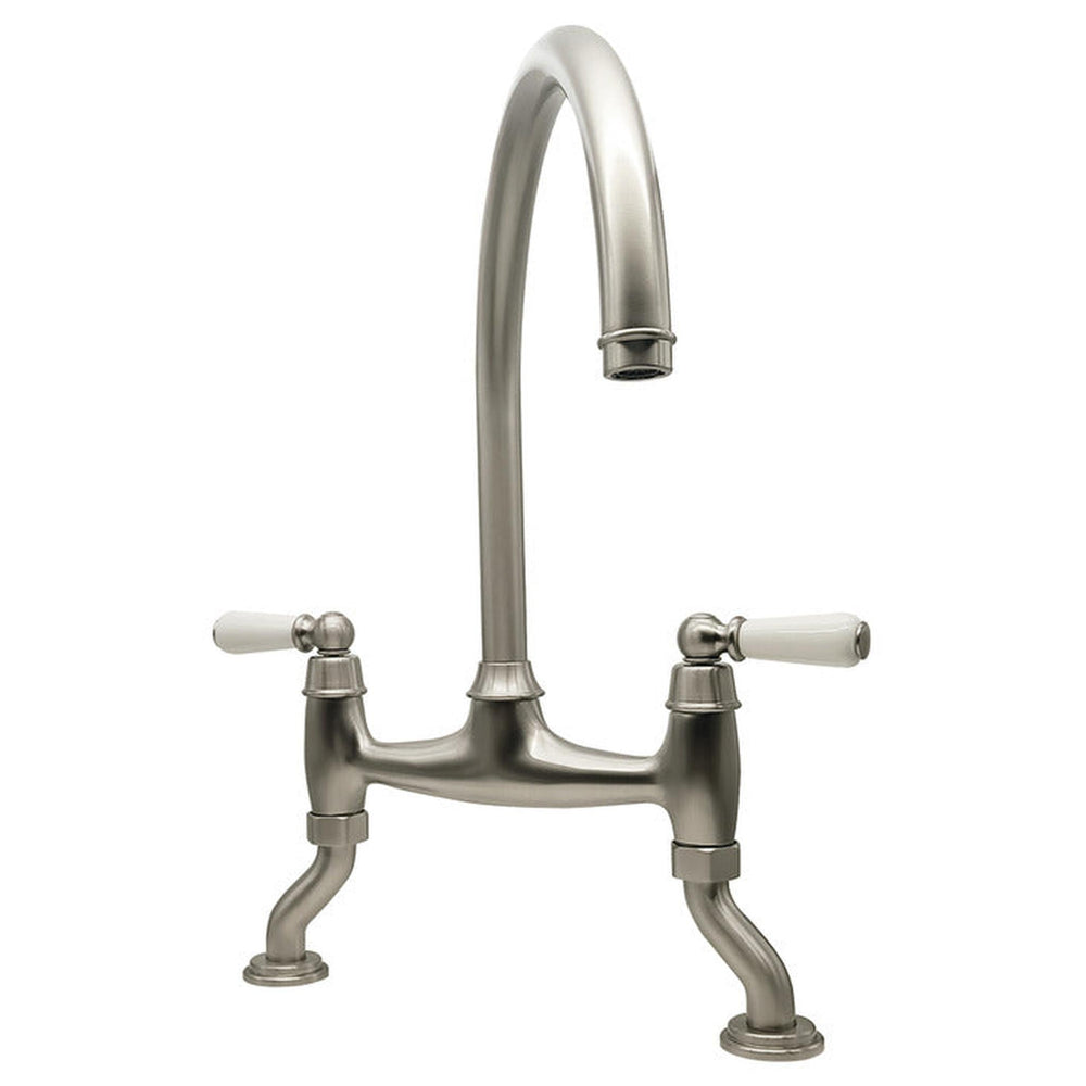 Bidbury & Co. Moreton C-spout Traditional Bridge Tap With Porcelain Handles Pewter  57865510  