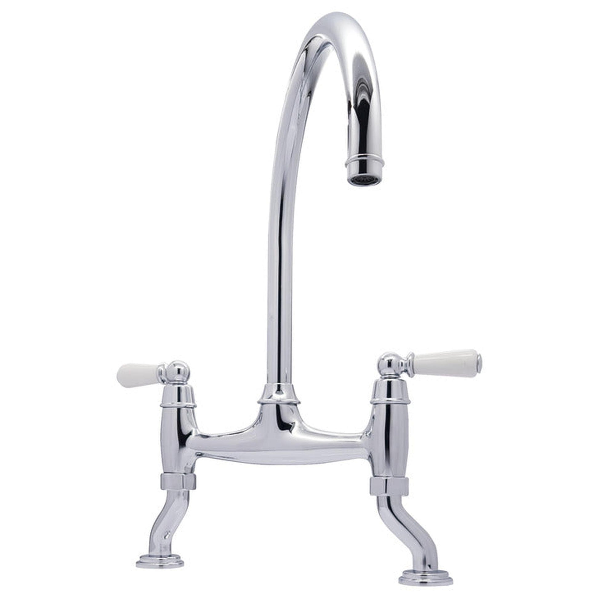 Bidbury & Co. Moreton C-spout Traditional Bridge Tap With Porcelain Handles Polished Chrome  57865210  