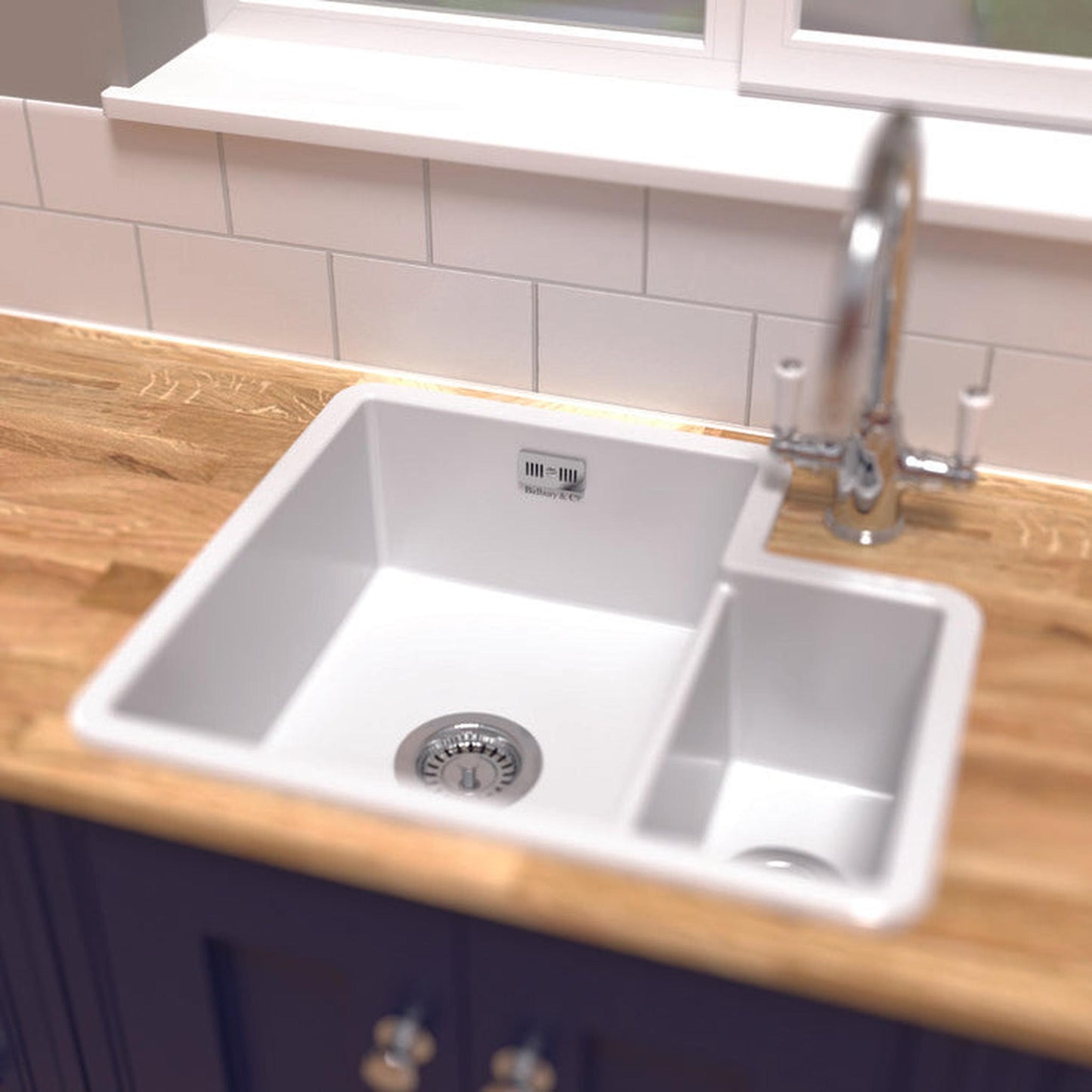 Bidbury & Co. Ryeford Undermount Inset Mount One and Half Bowl Kitchen Sink For 600mm Cabinet in Ceramic White 56563732 Kitchen