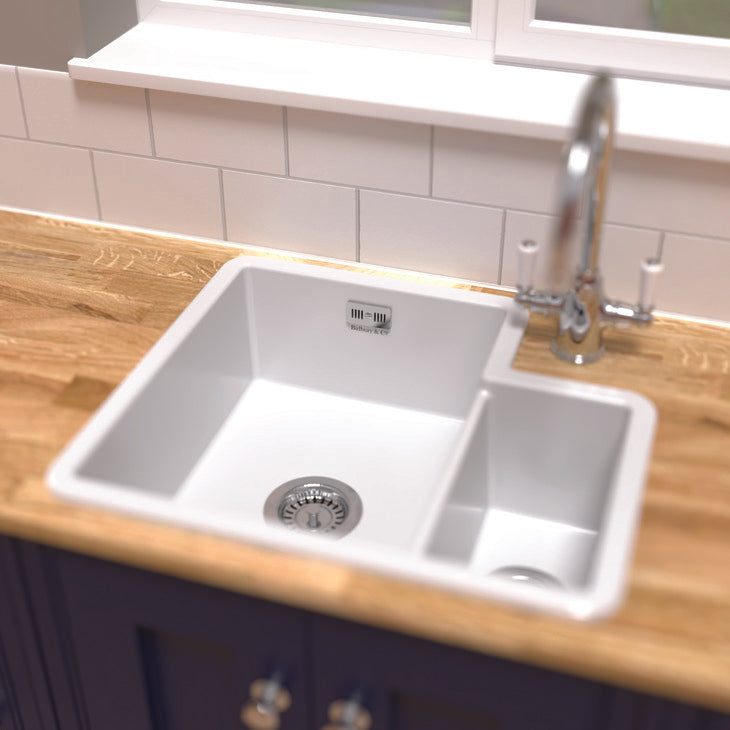 Bidbury & Co. Ryeford 1.5 Bowl Undermount & Inset Kitchen Sink in Fireclay Ceramic with Timeless Classic Styling