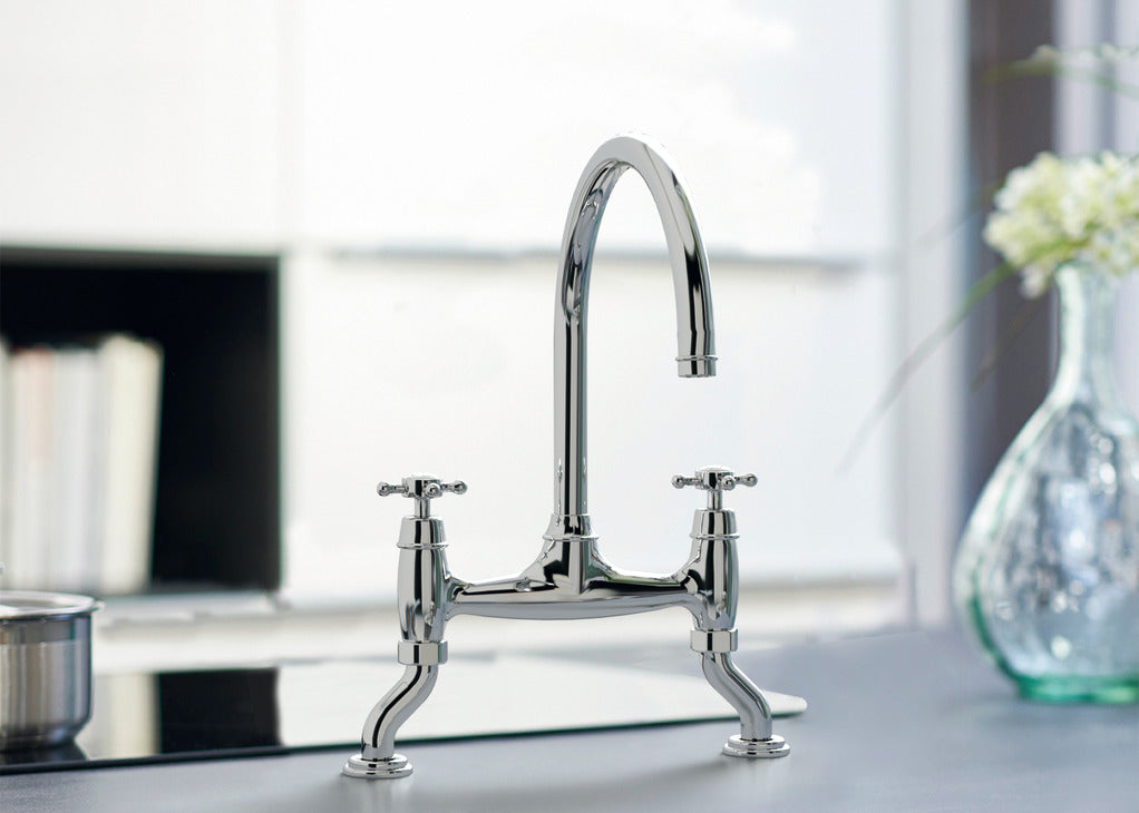 Bidbury & Co. Sherbourne Bridge Kitchen Mixer Tap with Classic Crosshead Handles & Regal Design
