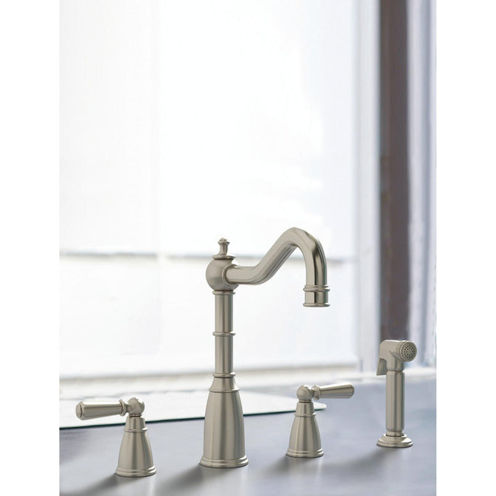 Bidbury & Co. Stockwell Country Style Spout 4-Hole Mixer Tap with Metal Lever Handles and Pull Out Spray Pewter 57866560 Lifestyle