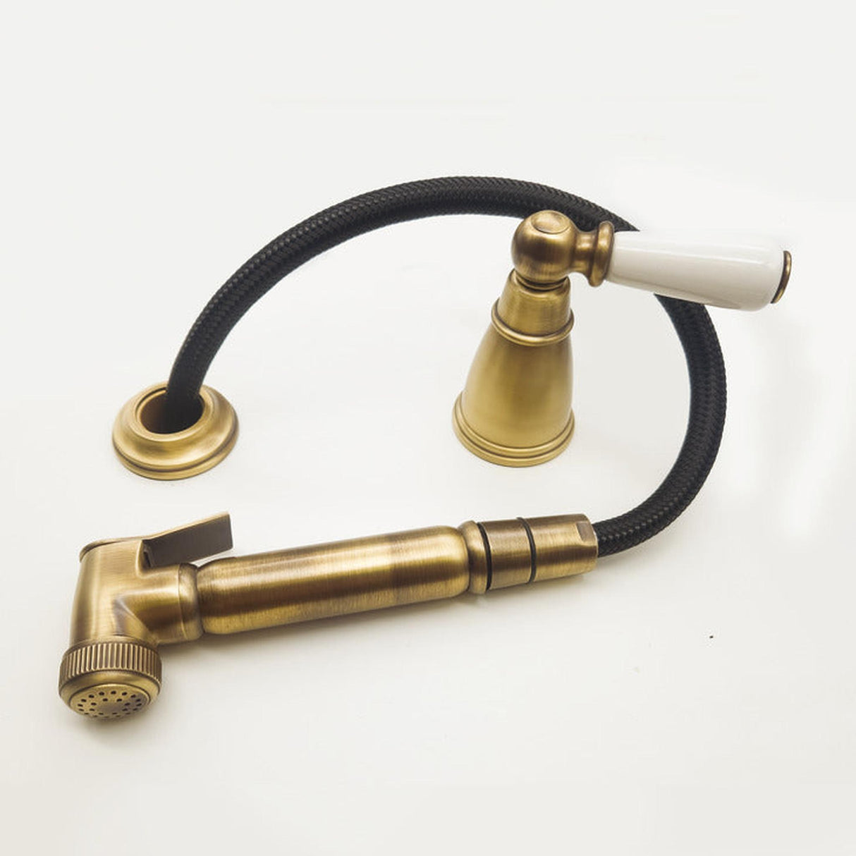 Bidbury & Co. Taynton Independent Pull Out Spray With Porcelain Lever Handle Patinated Brass 57865670 1