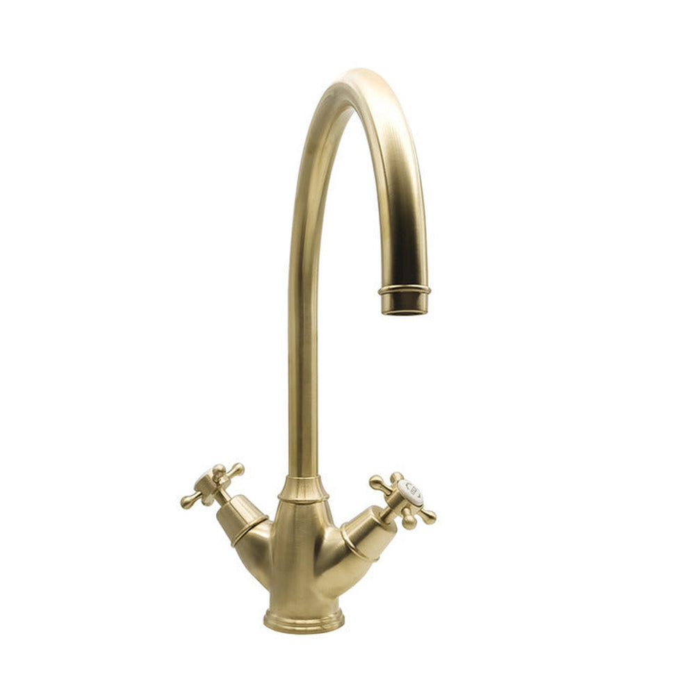 Bidbury & Co. Yorkley C-spout Crosshead Handles With Dual Lever Mixer Tap Old English Brass 57865850